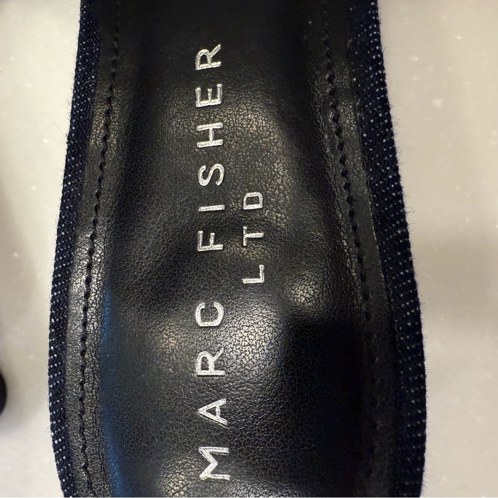 Marc Fisher LTD Women’s Crisscross Dark Blue Denim Kitten Heel Slides Sz 8.5 NEW - Picture 4 of 11